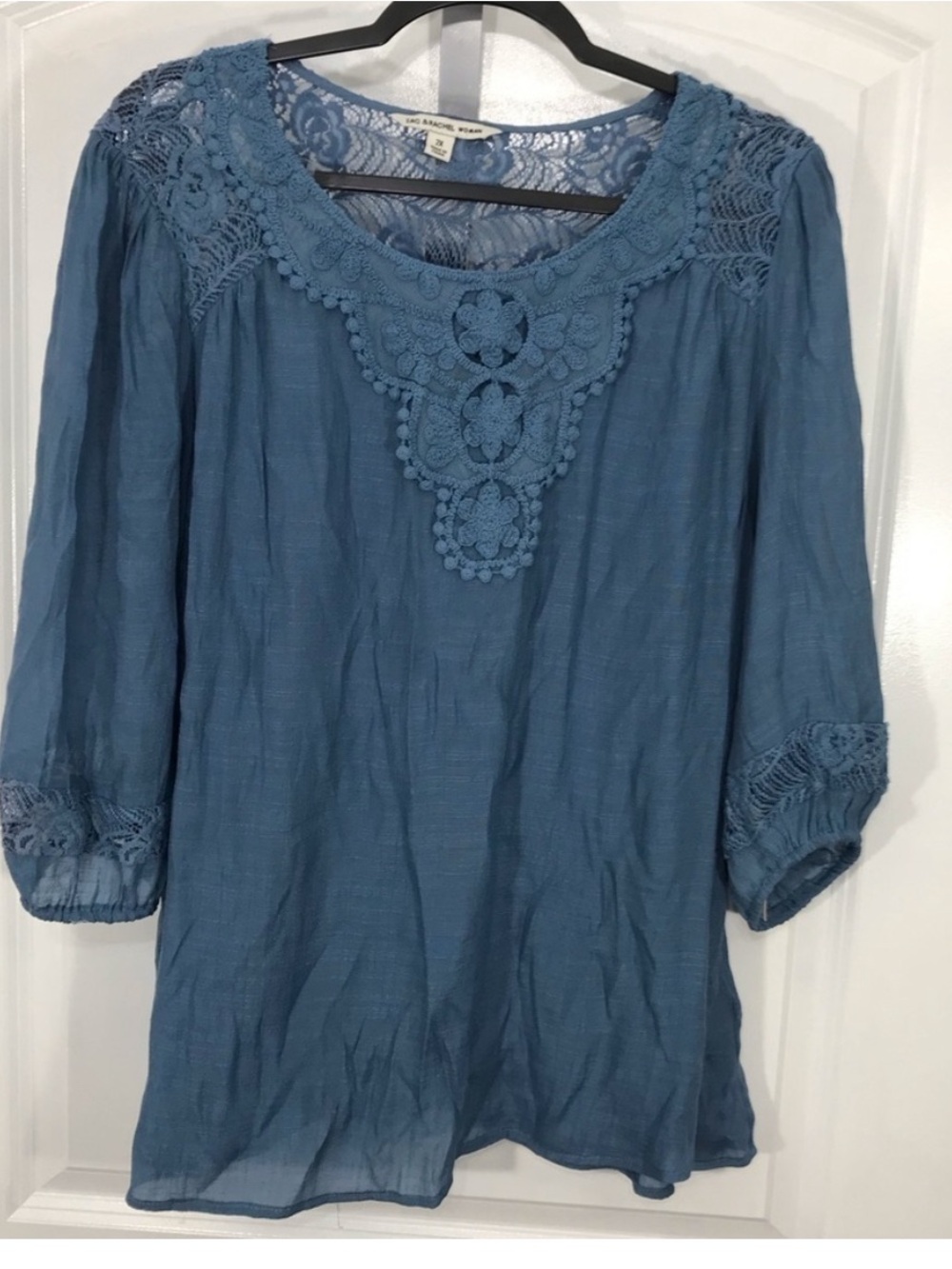 Blue Zac&Rachel Woman Lace-Neck Peasant Top - Women size 2X